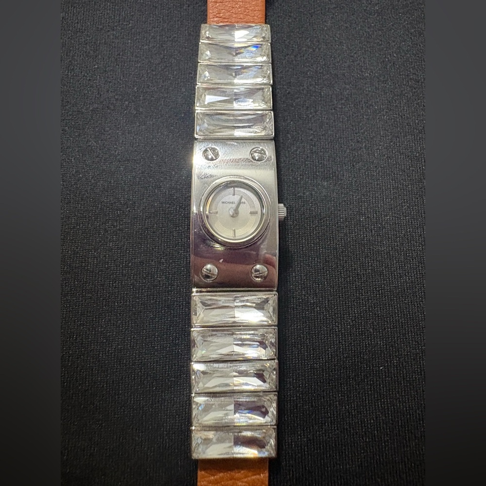 Michael Kors Silver and Brown Watch with Crystal Accents